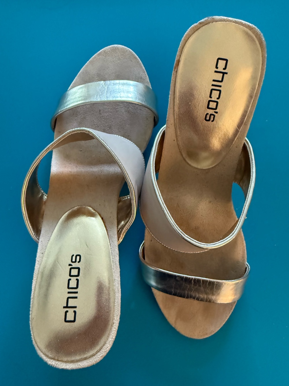 Chico's Metallic Gold Slide Heels